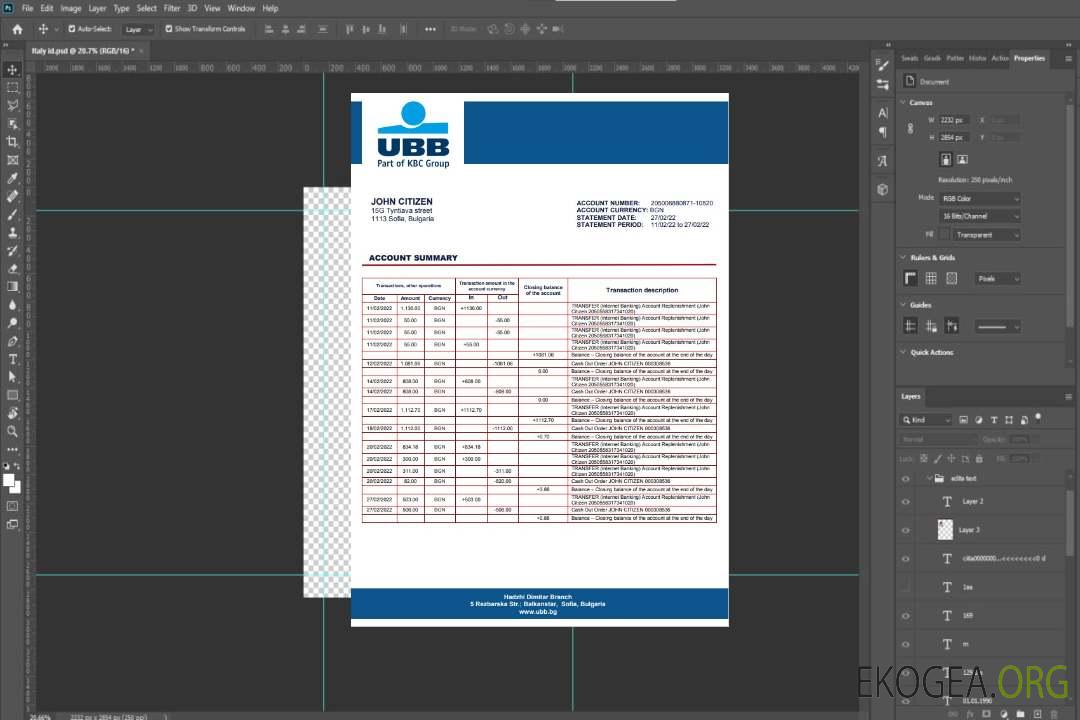 Modèle de relevé de preuve d'adresse de la banque Bulgarie UBB au format Word et PDF template Modèle de relevé de preuve d'adresse de la banque Bulgarie UBB au format Word et PDF template